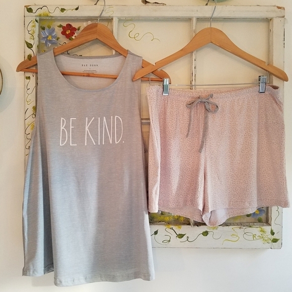 Rae Dunn Other - NWT Rae Dunn Racerback Tank Short 2 Pc Set Gray Pink Size Large